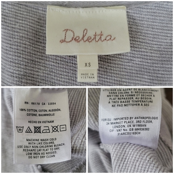 Anthropologie Deletta Gray Pathed Seams Babydoll 3/4 Sleeve Swing Top Size XS - Picture 6 of 10